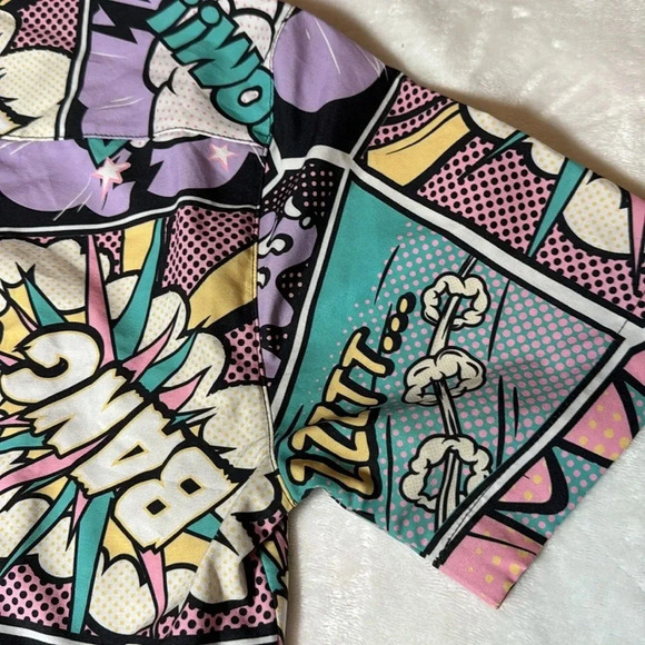 Oh Snap! By Drill Clothing Stretch Pastel Colorful Comic Book Shirt Retro - Picture 7 of 9